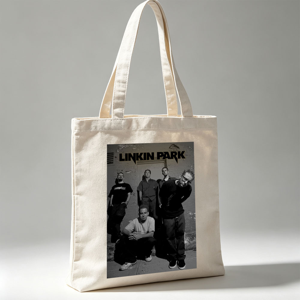 Linkin Park Band Members in a Grungy Urban Setting with Black and White Aesthetic - Canvas tote bags