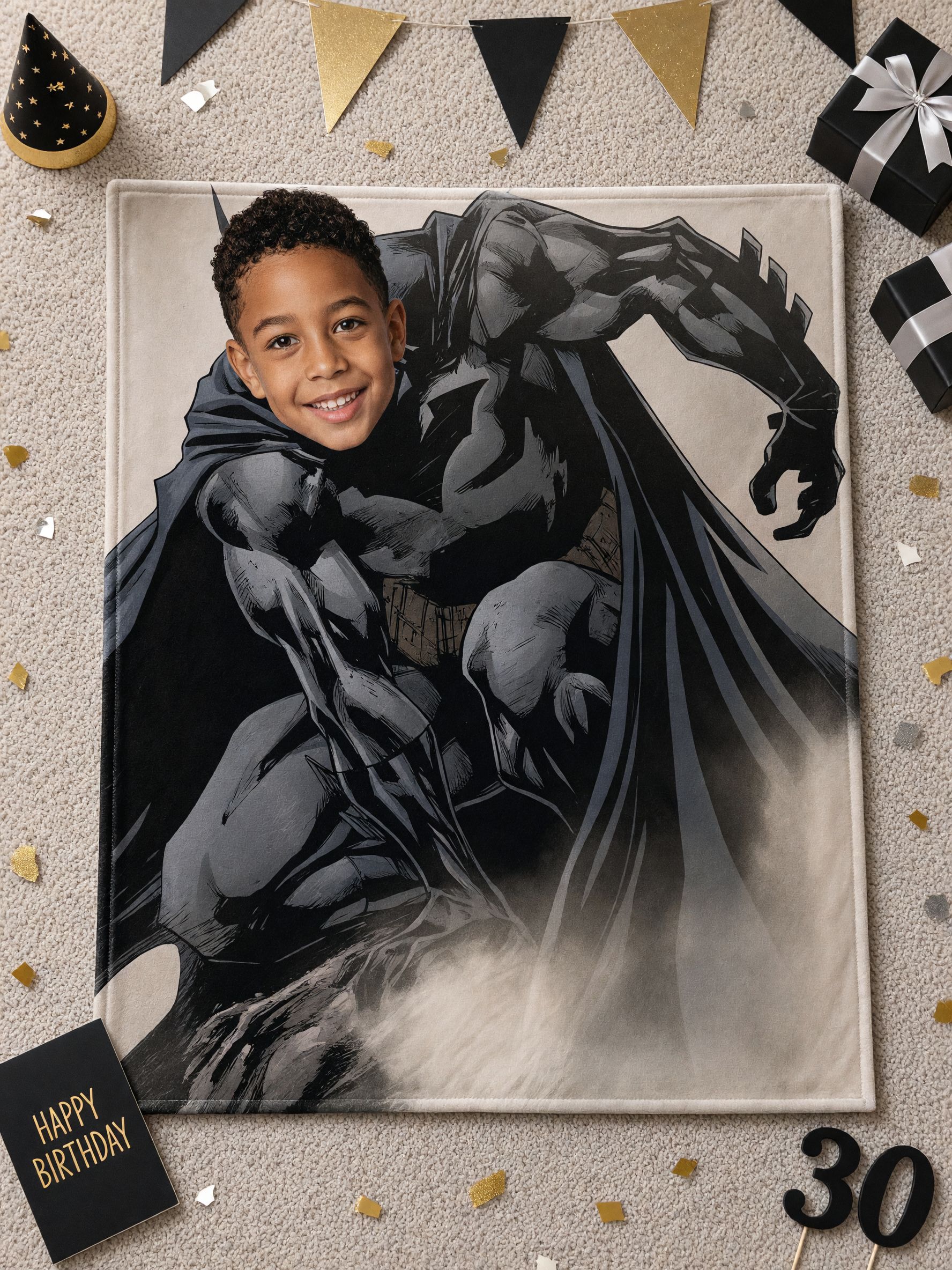 Personalized Superhero Face Photo Blanket Soft Anti-Pilling Flannel Throw Cozy Custom Keepsake Gift for Kids and Teens