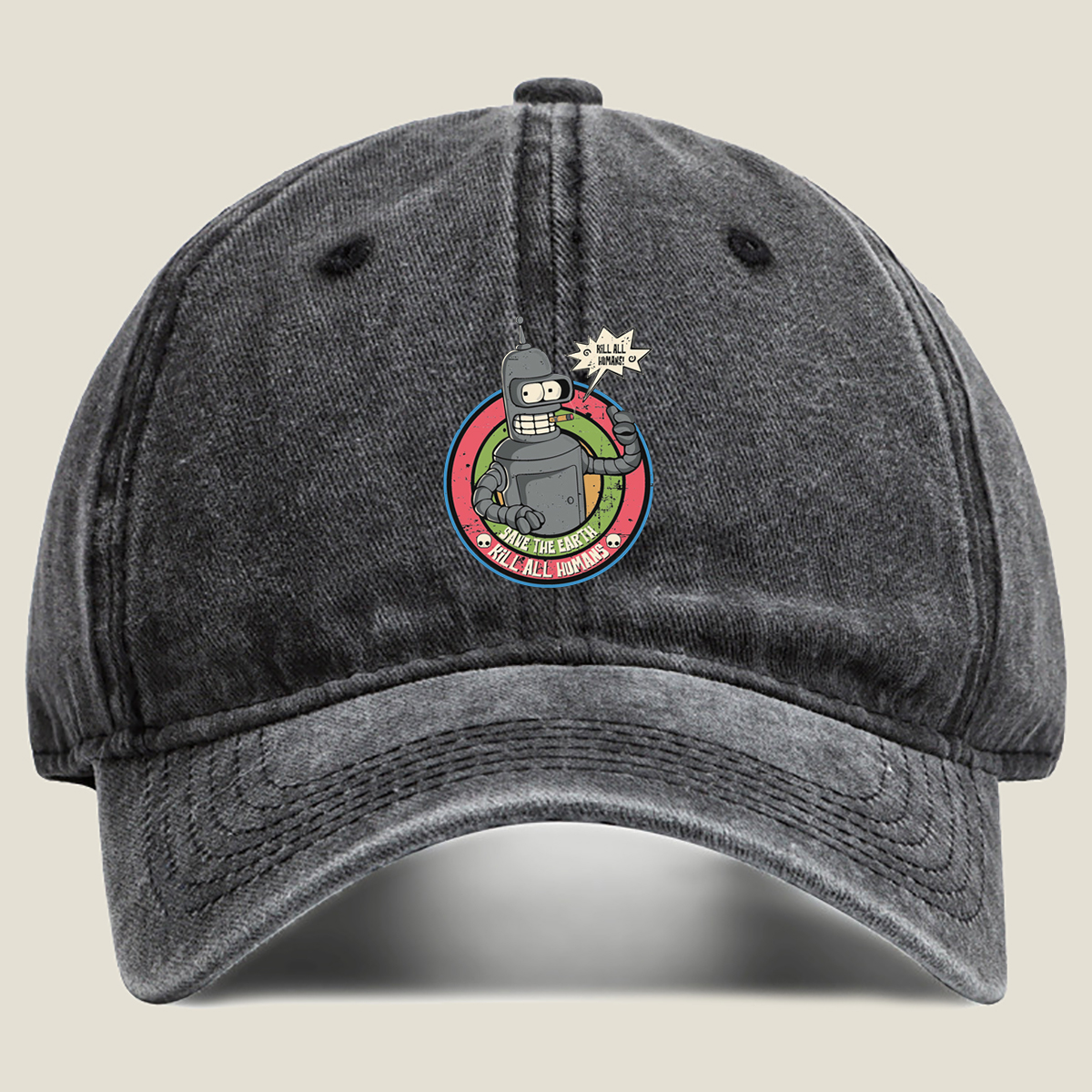 Futurama Bender: Save the Earth, Kill All Humans - Washed Denim - Baseball Cap