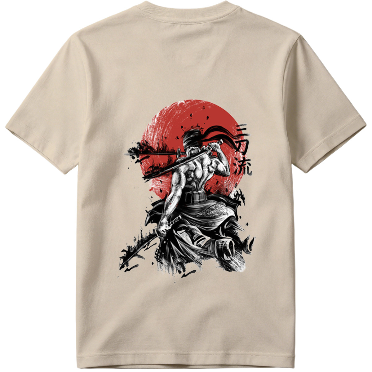 Samurai Warrior with Dual Swords Against Red Sun - Tee