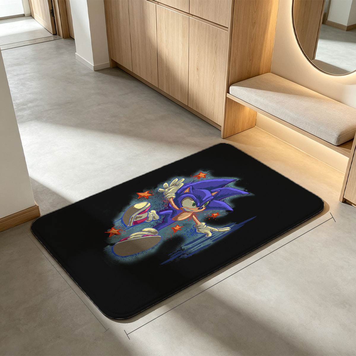Sonic the Hedgehog in Dynamic Pose with Stars - Flannel floor mat
