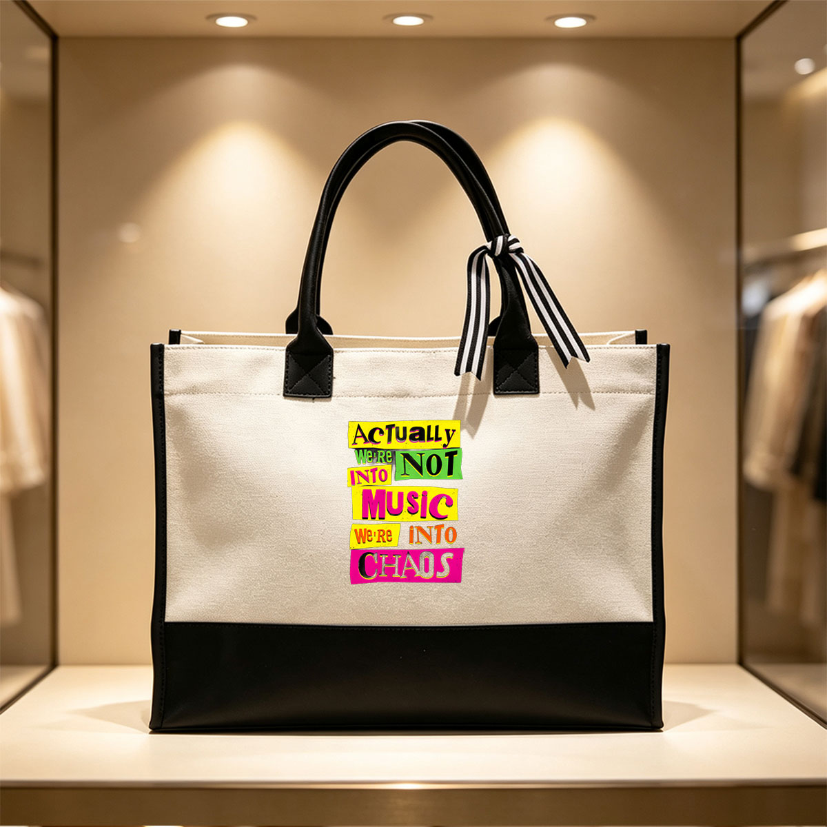 Actually We're Not Into Music We're Into Chaos - Canvas patchwork gift tote bag
