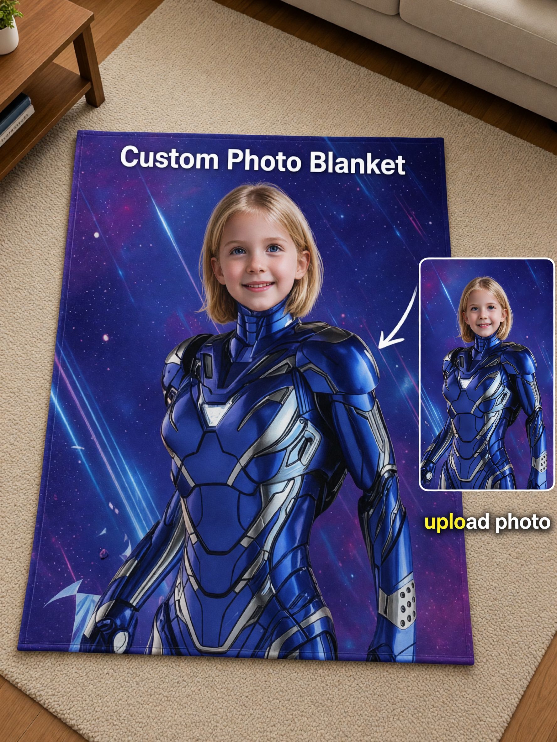 Custom Face Blanket Personalized Superhero Armor Flannel Fleece Throw Soft Bed Sofa Wrap Ideal Unique Birthday Gift