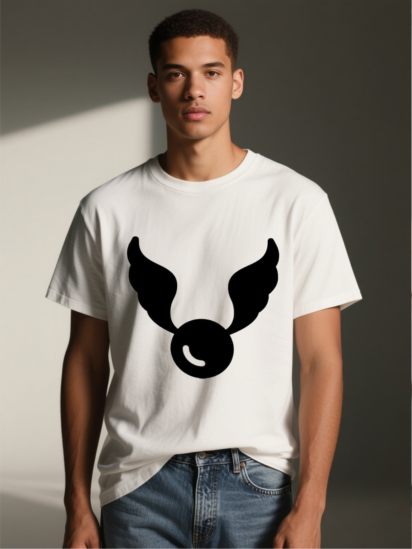 Men's Printed T-Shirt with Wings and Moon Design Casual Round Neck Summer Lightweight Breathable Short Sleeve T-Shirt for Outdoor Activities, Travel, Daily Wear, Urban Style Men