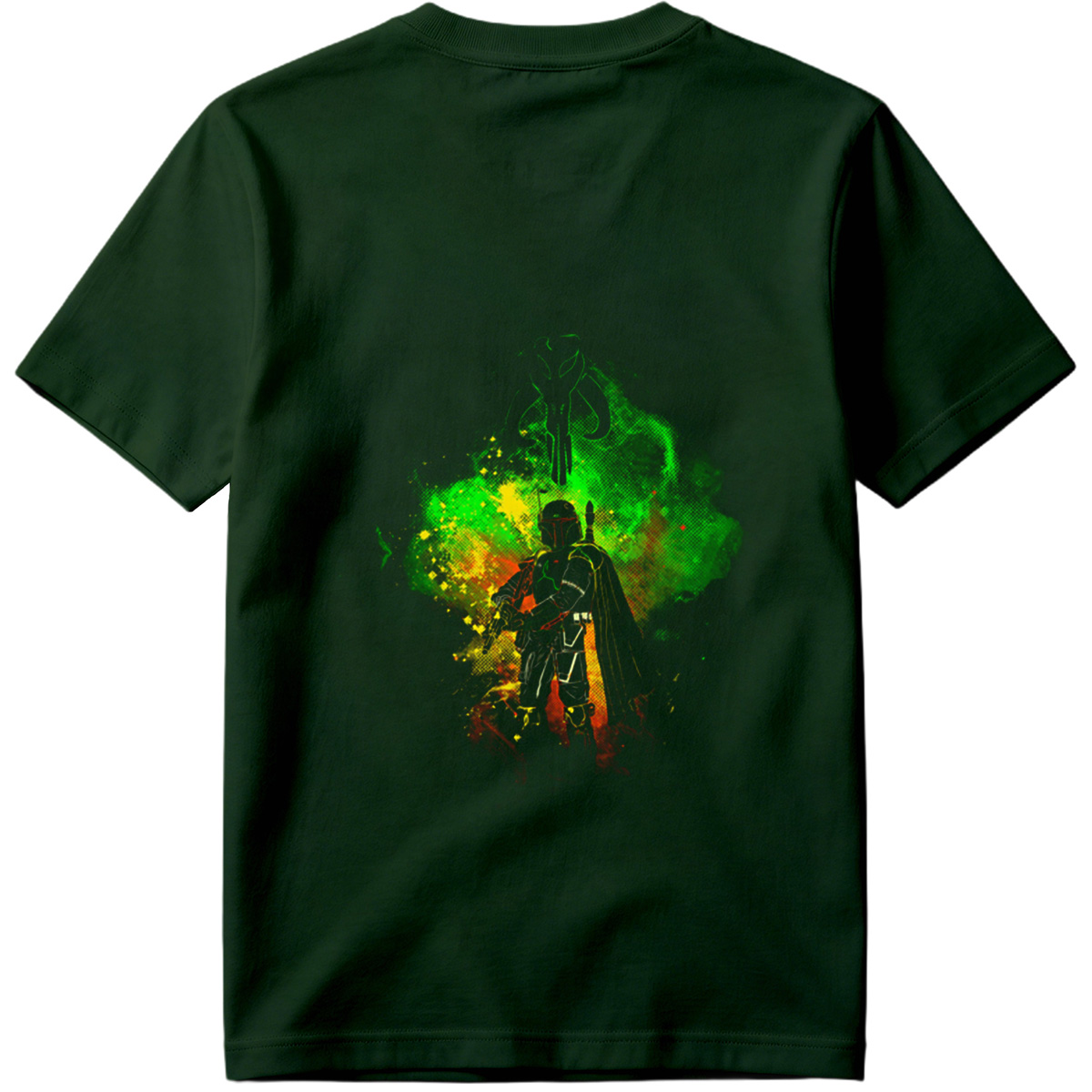 Mandalorian Warrior with Boba Fett Helmet and Green Energy Background - Tee