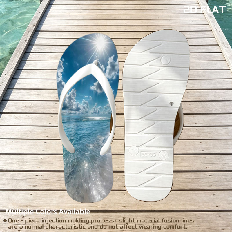 Sunlit Beach with Crystal Clear Waters and Fluffy Clouds -  flip-flops