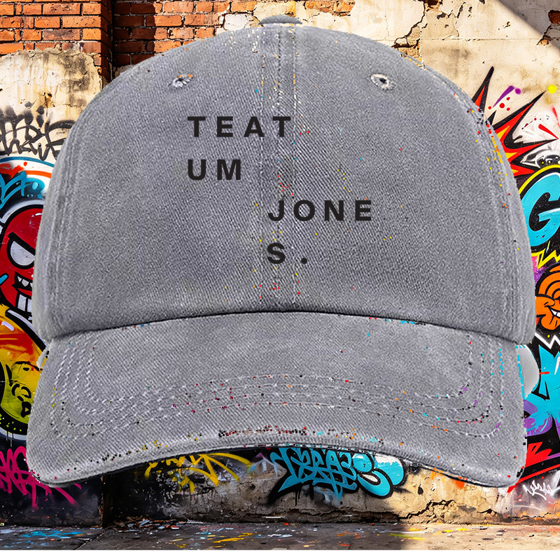 Men's Printed Washed Cap with TEATUM JONES Logo Design, Casual Round Brim Summer Lightweight Hat for Outdoor Activities, Urban Streetwear, and Daily Wear – Ideal for Men Seeking Fashionable and Comfortable Headwear