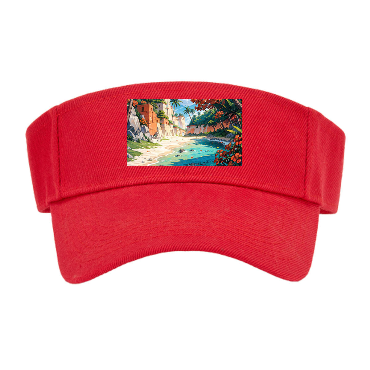 Tropical Beach with Ancient Ruins and Lush Vegetation -  Visor cap