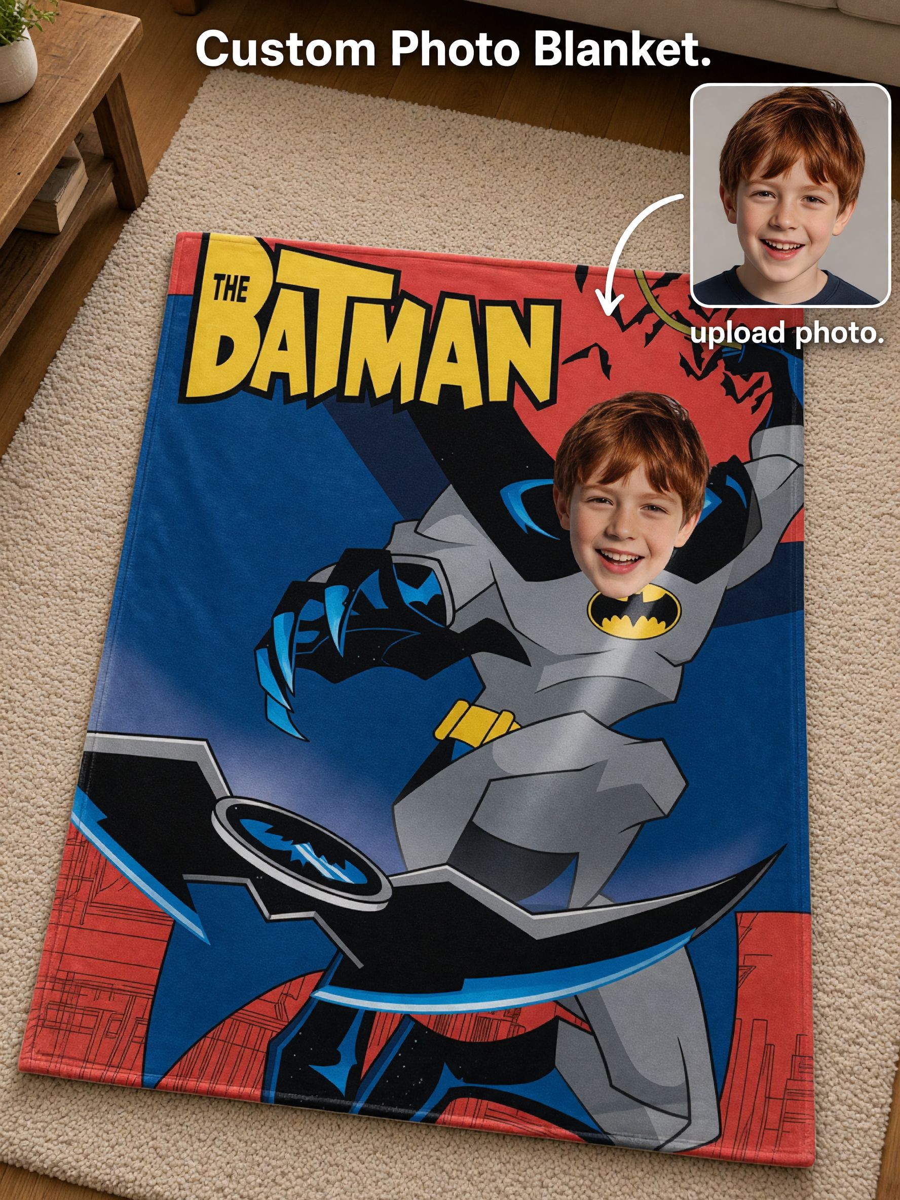 Personalized Face Superhero Flannel Blanket, Ultra Soft Anti-Pilling Throw, Ideal Custom Gift for Kids and Comic Fans