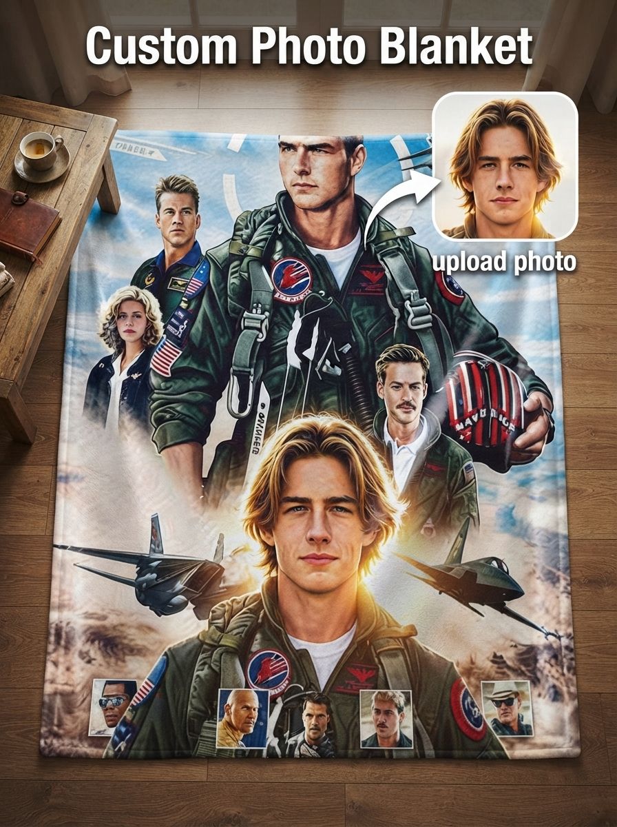 Custom Photo Aviator Pilot Flannel Blanket Personalized Fighter Jet Portrait Ultra Soft Anti-Pilling Cozy Throw Blanket