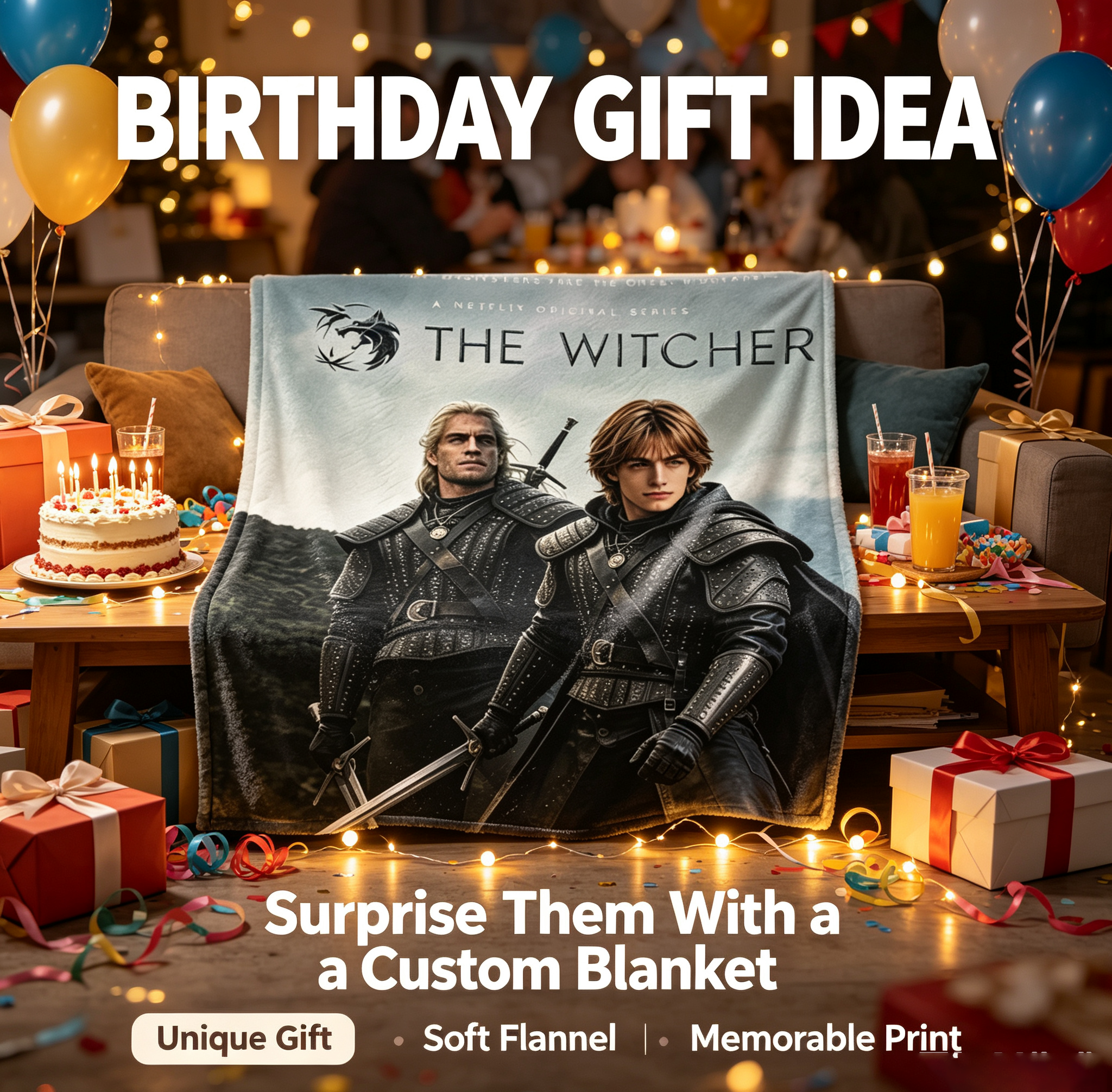 Custom Face Blanket The Witcher Flannel Blanket for Fans of the Netflix Series – Perfect Gift for Fantasy Lovers and Cosplay Enthusiasts