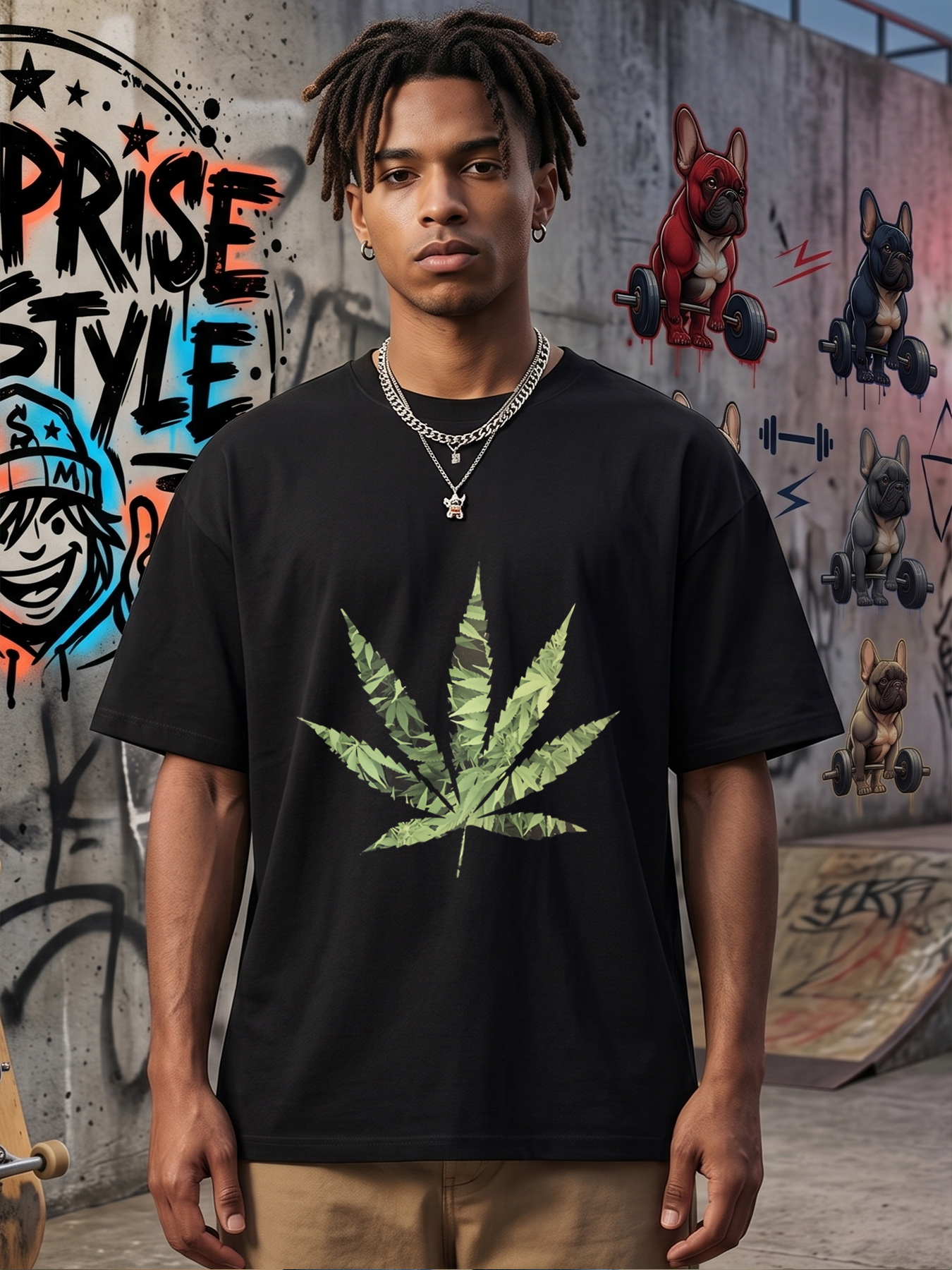 Men's Printed T-Shirt with Cannabis Leaf Pattern and Green Nature Design, Casual Round Neck Summer Lightweight Breathable Short Sleeve Tee for Outdoor Activities, Streetwear, and Daily Wear, Ideal for Young Adults and Trend-Lovers
