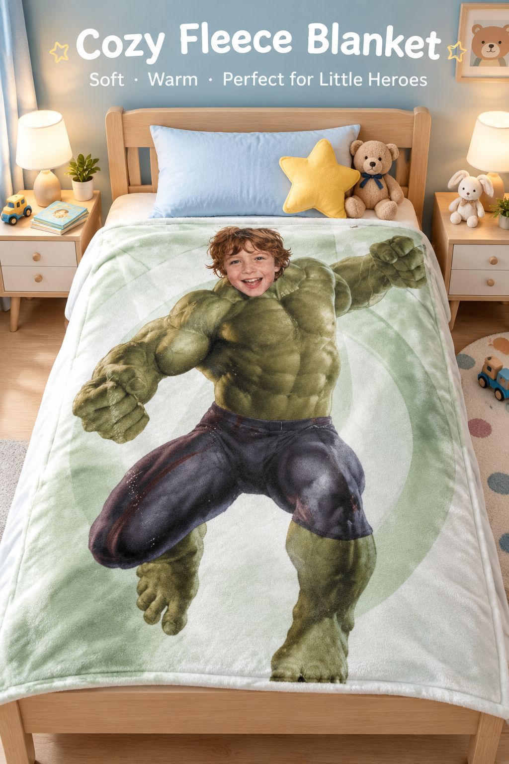 Custom Face Superhero Flannel Blanket Personalized Photo Throw Cozy Warm Keepsake Gift for Bed Couch and Travel