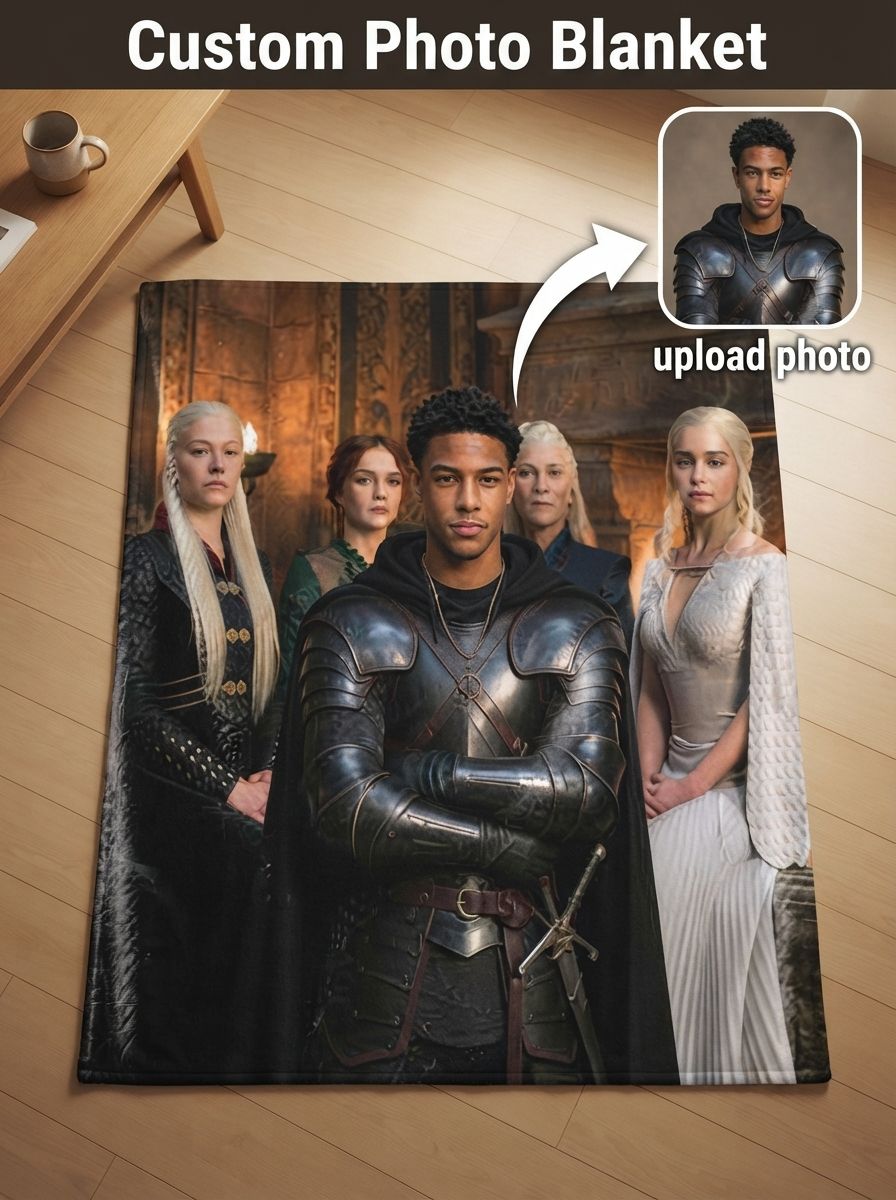 Personalized Face Blanket Custom Medieval Fantasy Photo Flannel Throw Skin Friendly Warm Plush Cover Ideal Customized