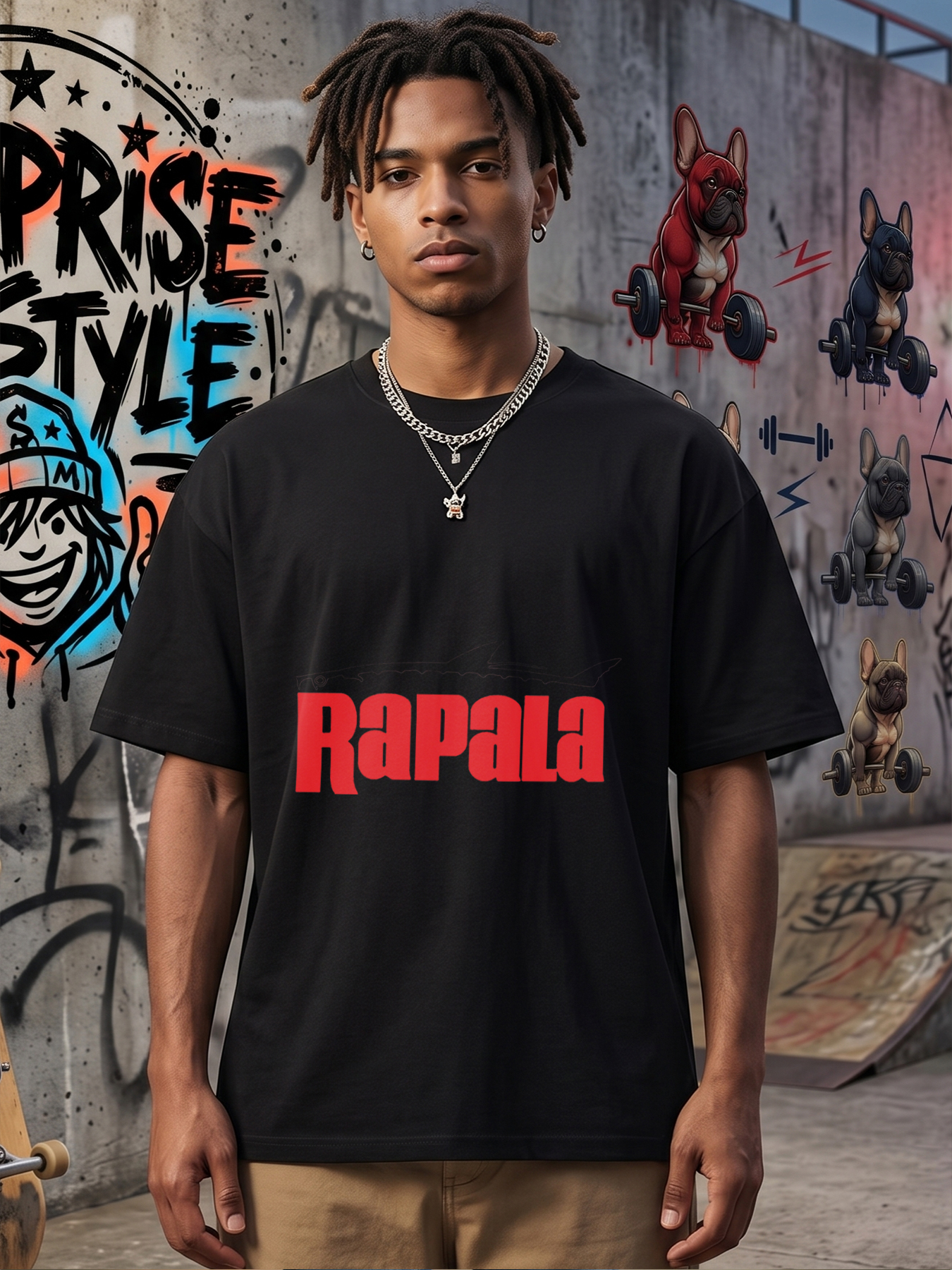 Men's Rapala Logo Print T-Shirt Fish Design Red Text Casual Round Neck Lightweight Breathable Summer Short Sleeve Tee for Fishing Outdoor Enthusiasts and Anglers