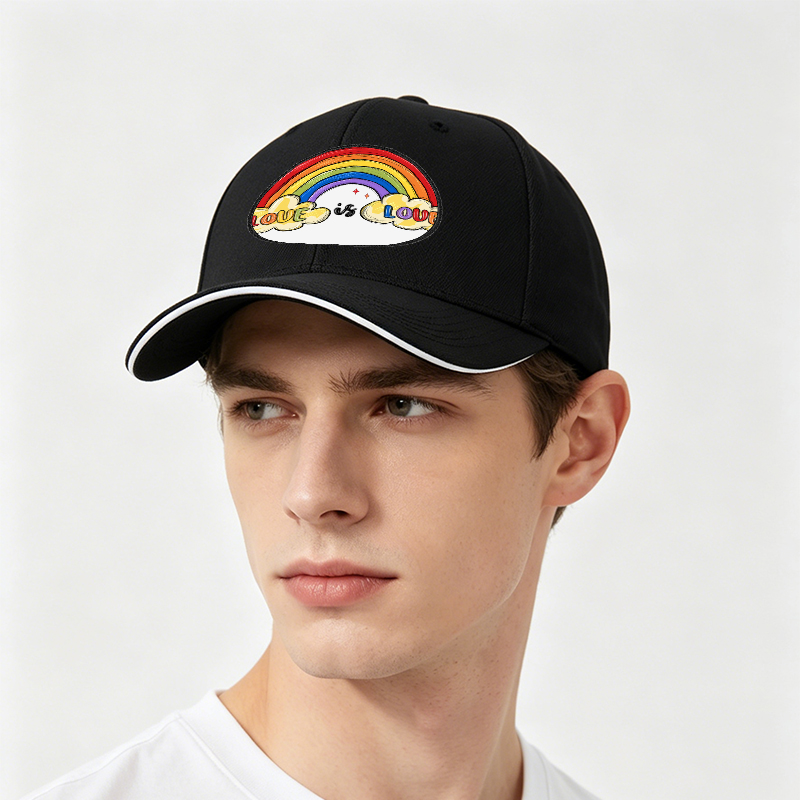 Unisex Classic Sandwich Hat with Rainbow Love is Love Patch Design | Lightweight Sun Protection Cap for Outdoor Activities, Beach, and Pride Events | Perfect for Adults Seeking Inclusive Fashion and Comfortable Wear