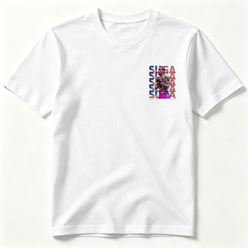 Sean O'Malley UFC Fighter with American Flag Background - Tee