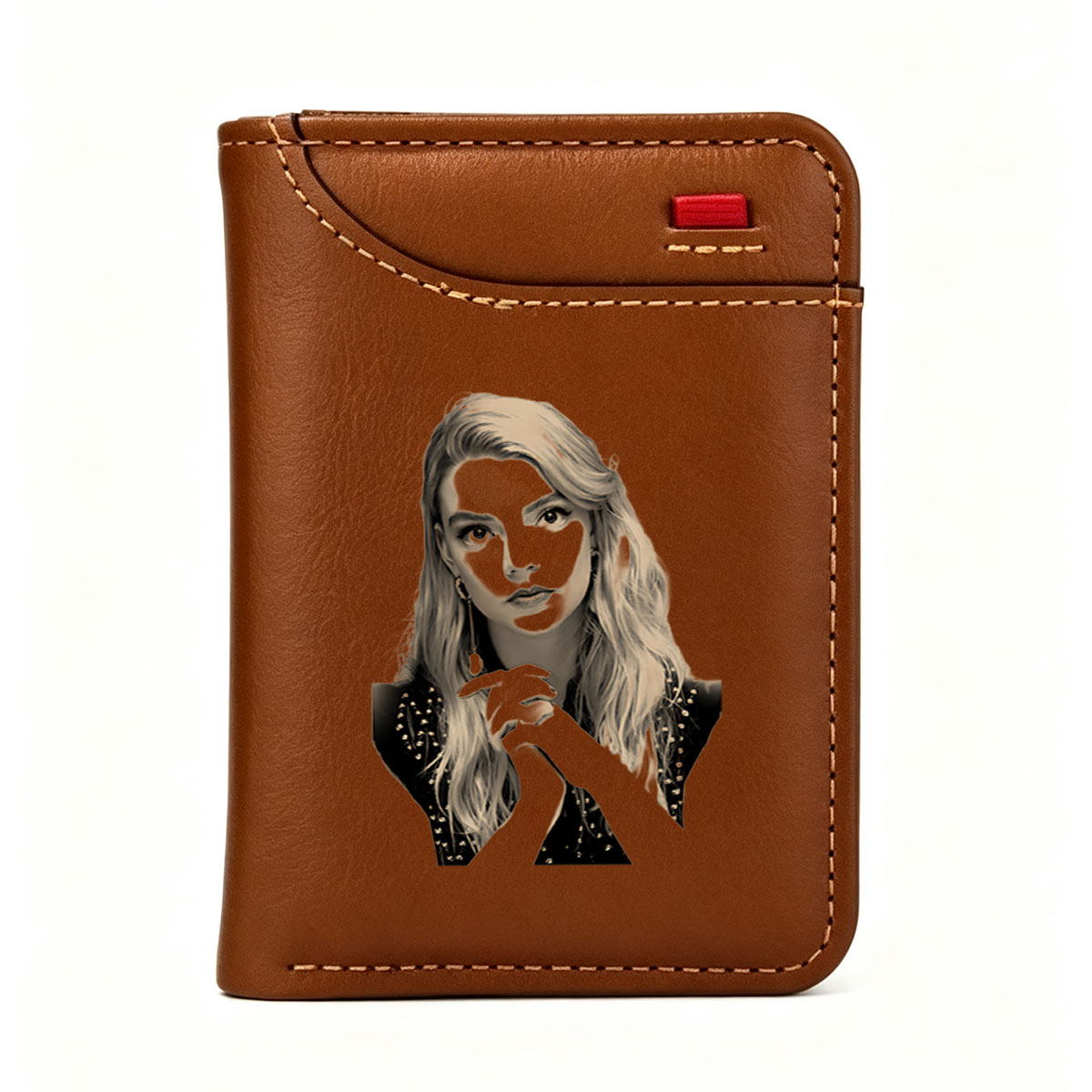 Mysterious Woman with Masked Face and Long Blonde Hair - Vertical Style Wallet