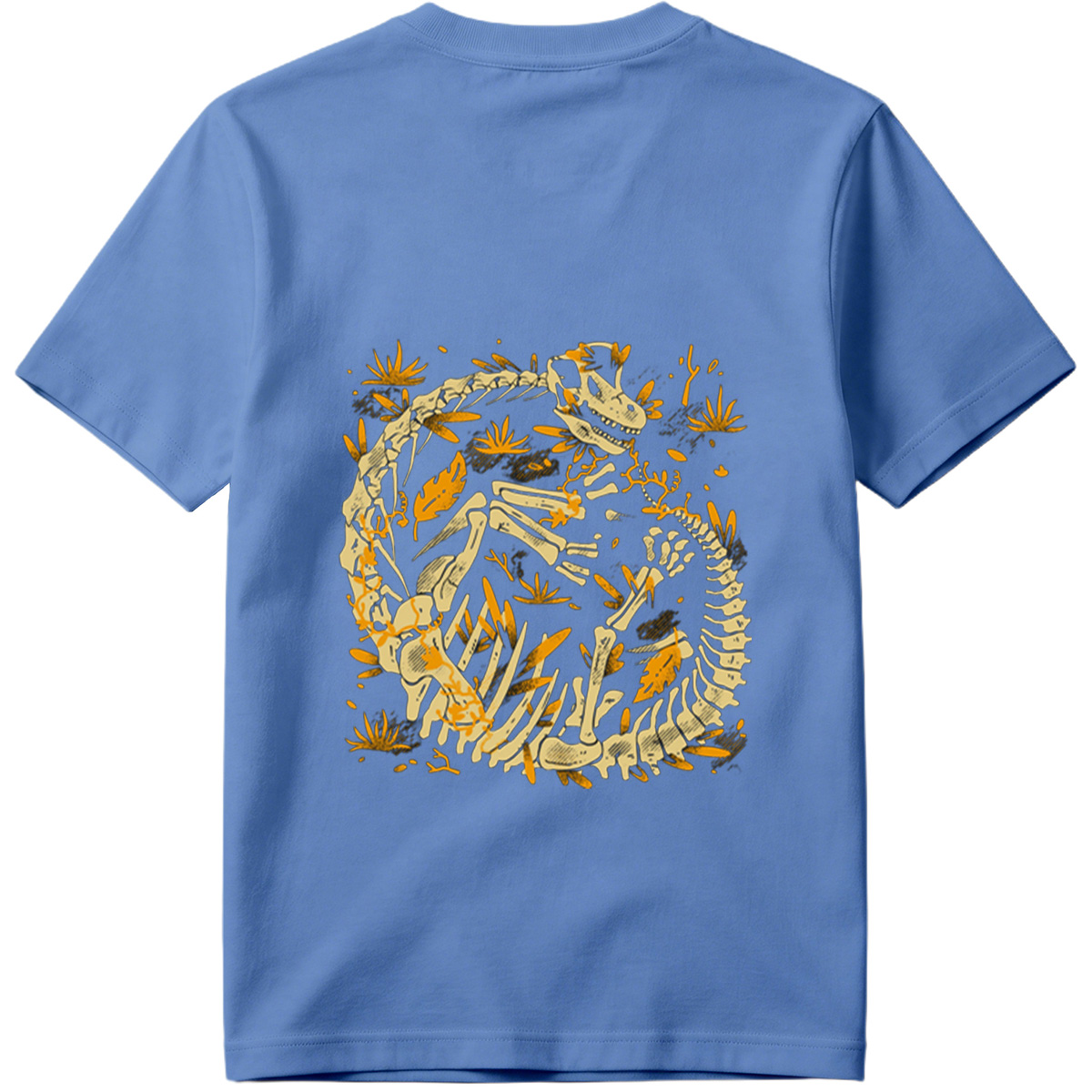 Dinosaur Skeleton in Circular Pose with Foliage - Tee