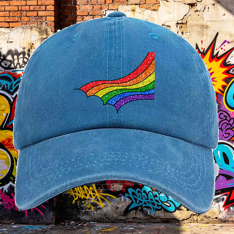 Men's Rainbow Glitter Print Washed Cap Casual Round Brim Summer Lightweight Hat for Outdoor Activities and Streetwear Fashion Adults