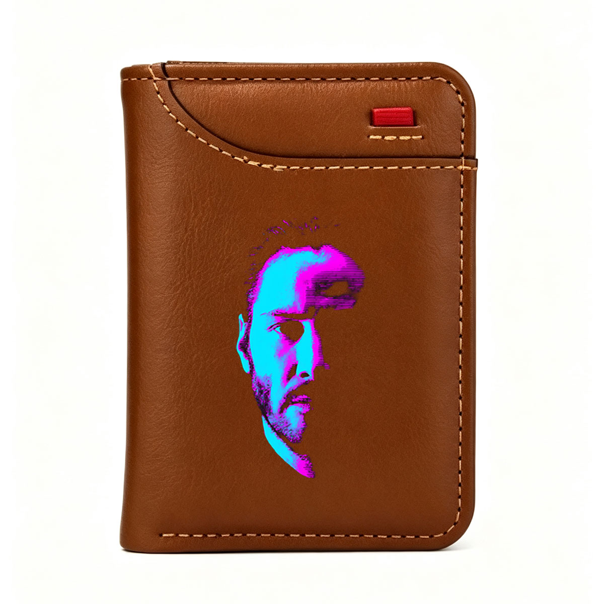Cyberpunk Portrait of a Man in Neon Blue and Pink - Vertical Style Wallet