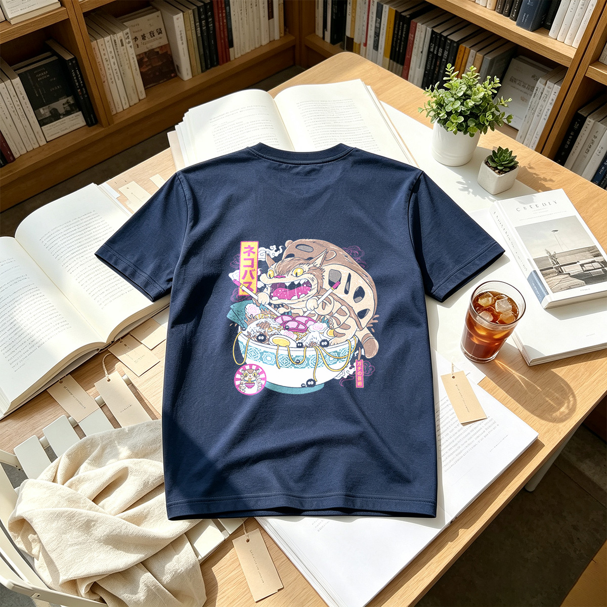Neko Basu Ramen Cat Art - Tee