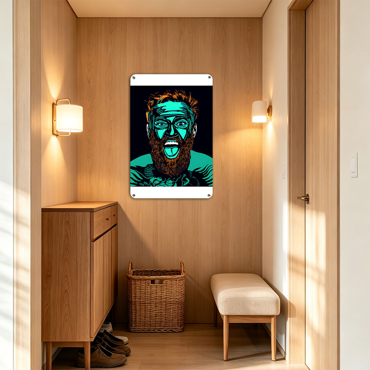 Bearded Man with Turquoise Face and Intense Expression - painting