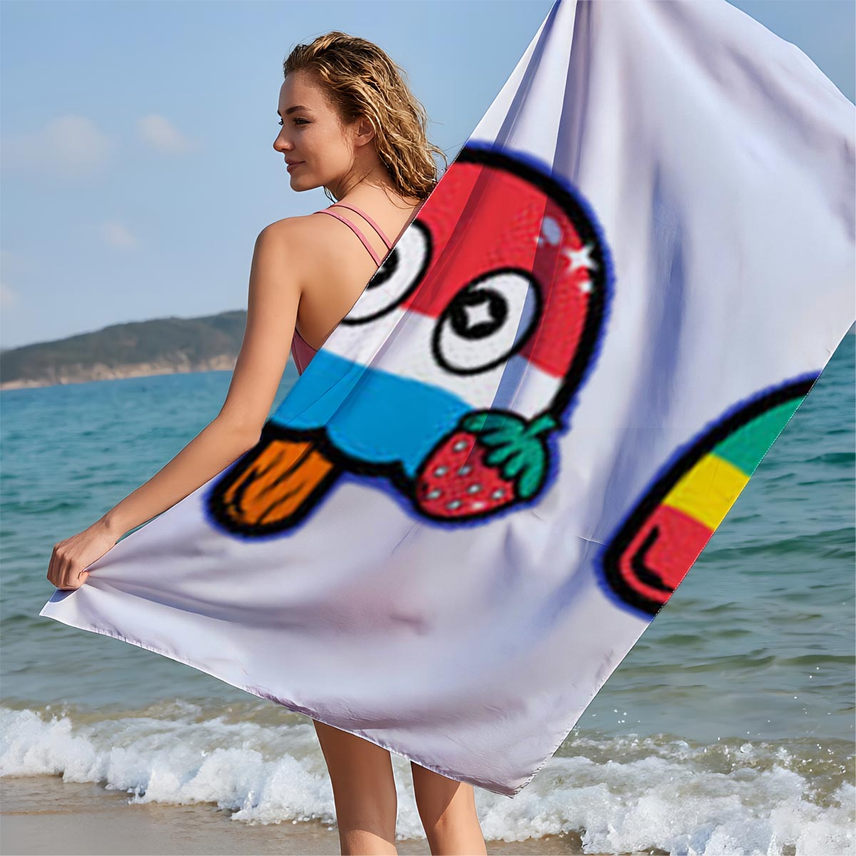 Pac-Man and Colorful Ice Cream Characters in Summer Vibes - Beach towels