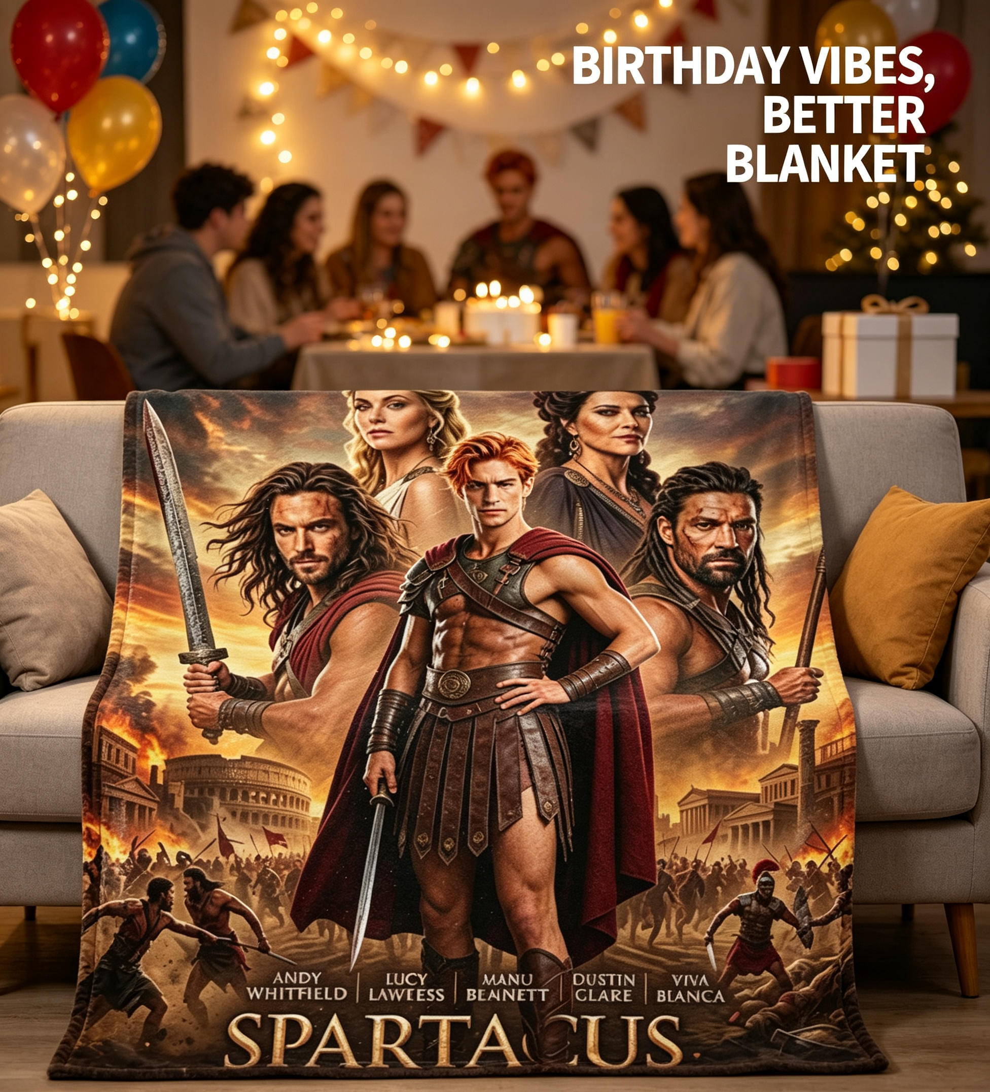 Custom Face Blanket Spartacus Series Flannel Blanket for Couch or Bed – Perfect Gift for Fans of Ancient Roman Drama and Gladiatorial Battles