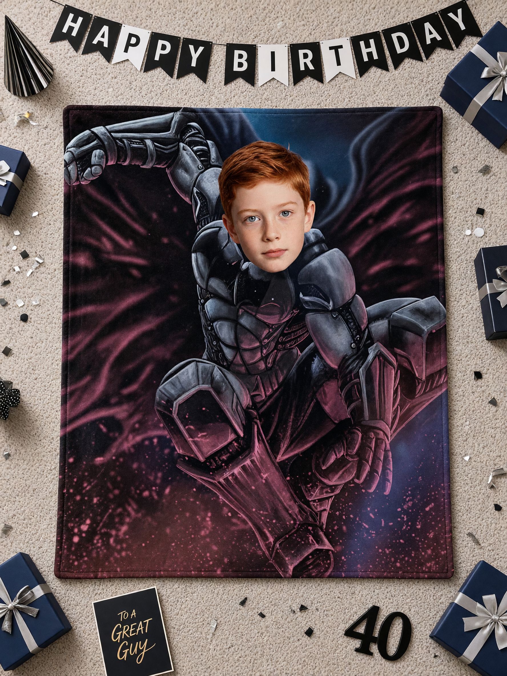 Custom Face Photo Blanket Personalized Superhero Mecha Flannel Throw Cozy Fleece Bed Couch Cover Ideal Birthday Gift