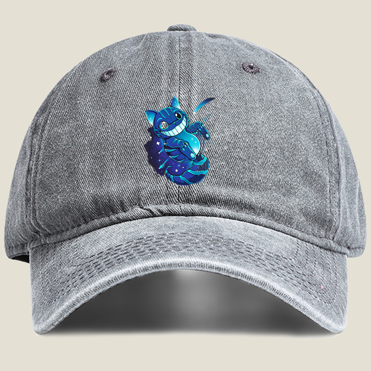 Cheshire Cat in Space - Washed Denim - Baseball Cap
