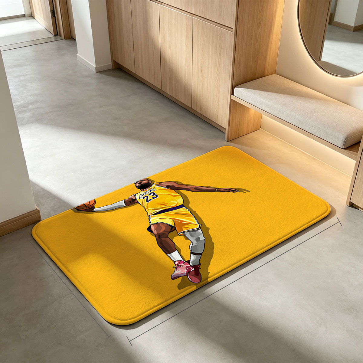 LeBron James in Lakers Jersey, Number 23, Mid-Air Basketball Action - Flannel floor mat