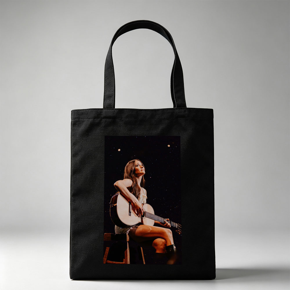 Lana Del Rey Playing Acoustic Guitar on Stage in a Starry Night Setting - Canvas tote bags