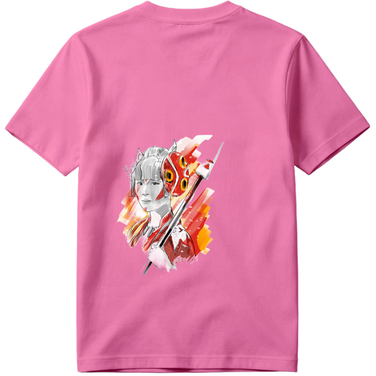 Samurai Girl with Red Mask and Spear - Tee