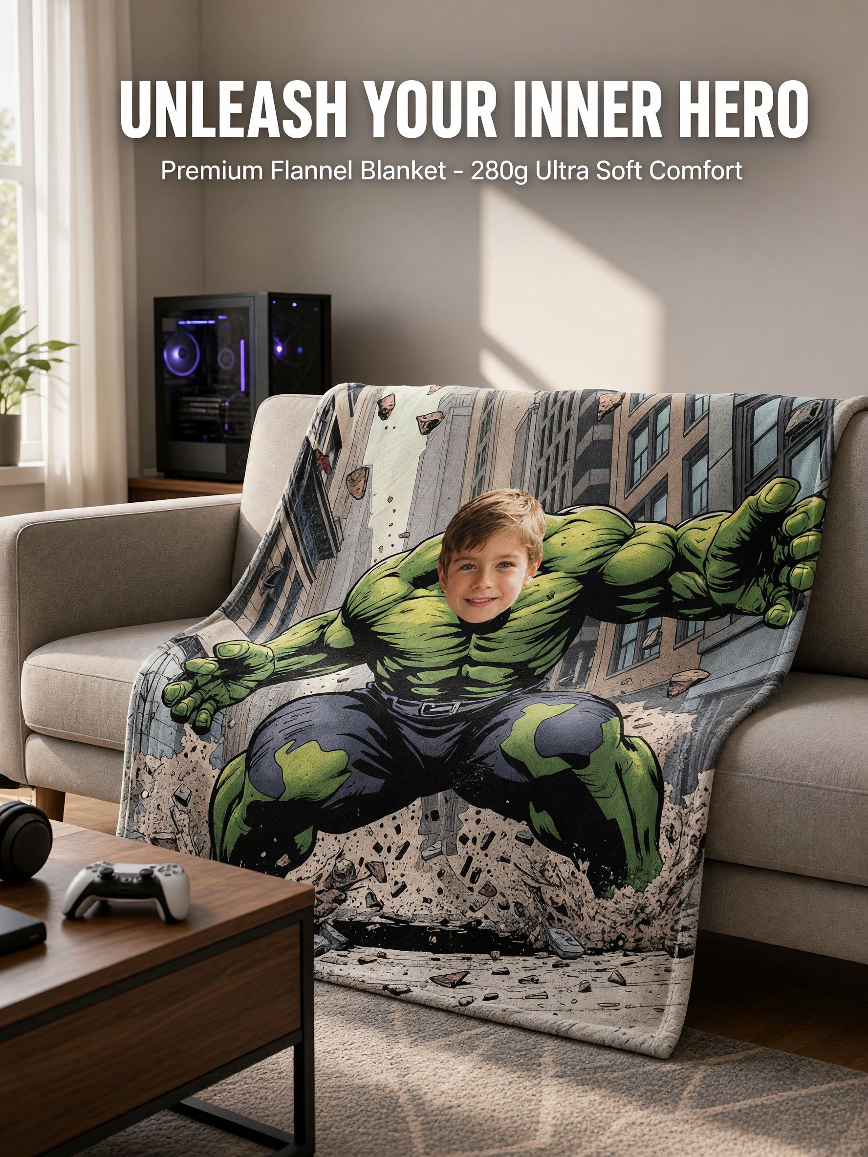 Personalized Superhero Face Photo Blanket Soft Flannel Fleece Throw for Kids and Adults Custom Cozy Gift