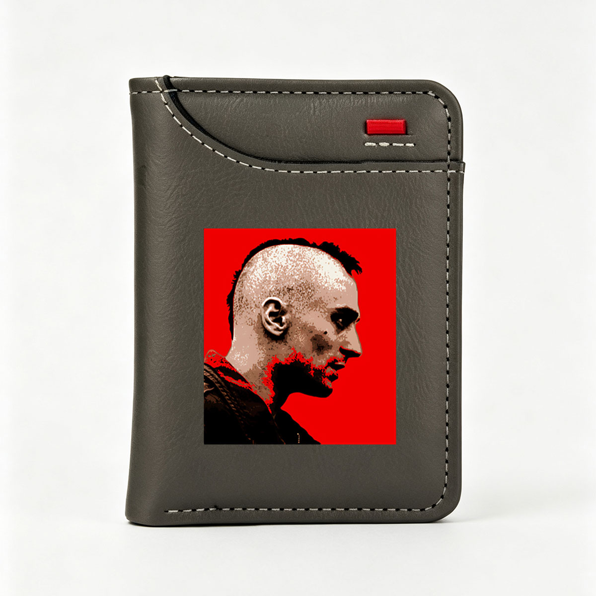 Profile Portrait of a Man with Bald Head and Red Background - Vertical Style Wallet