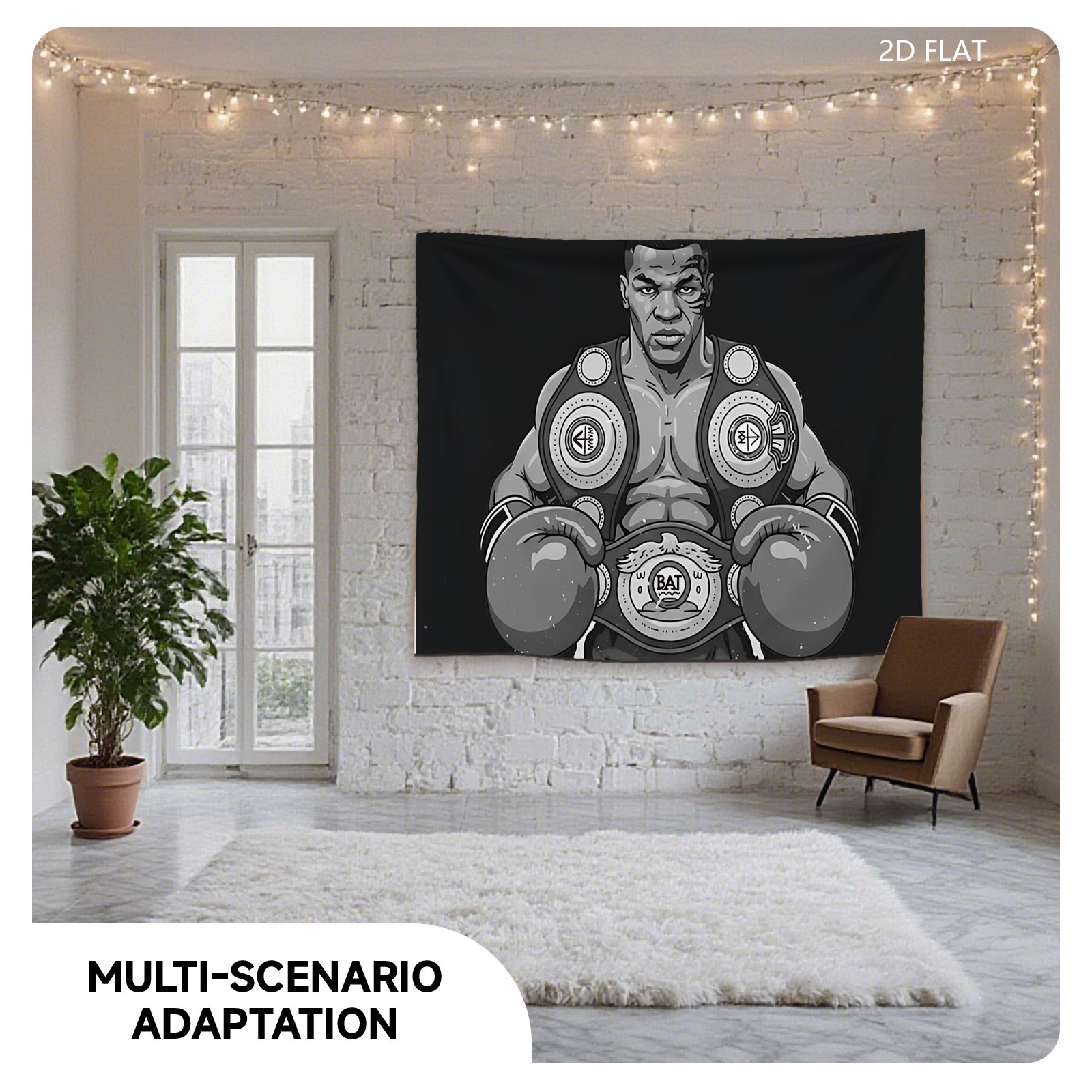 Mike Tyson in Boxing Gear with Championship Belt - Tapestry