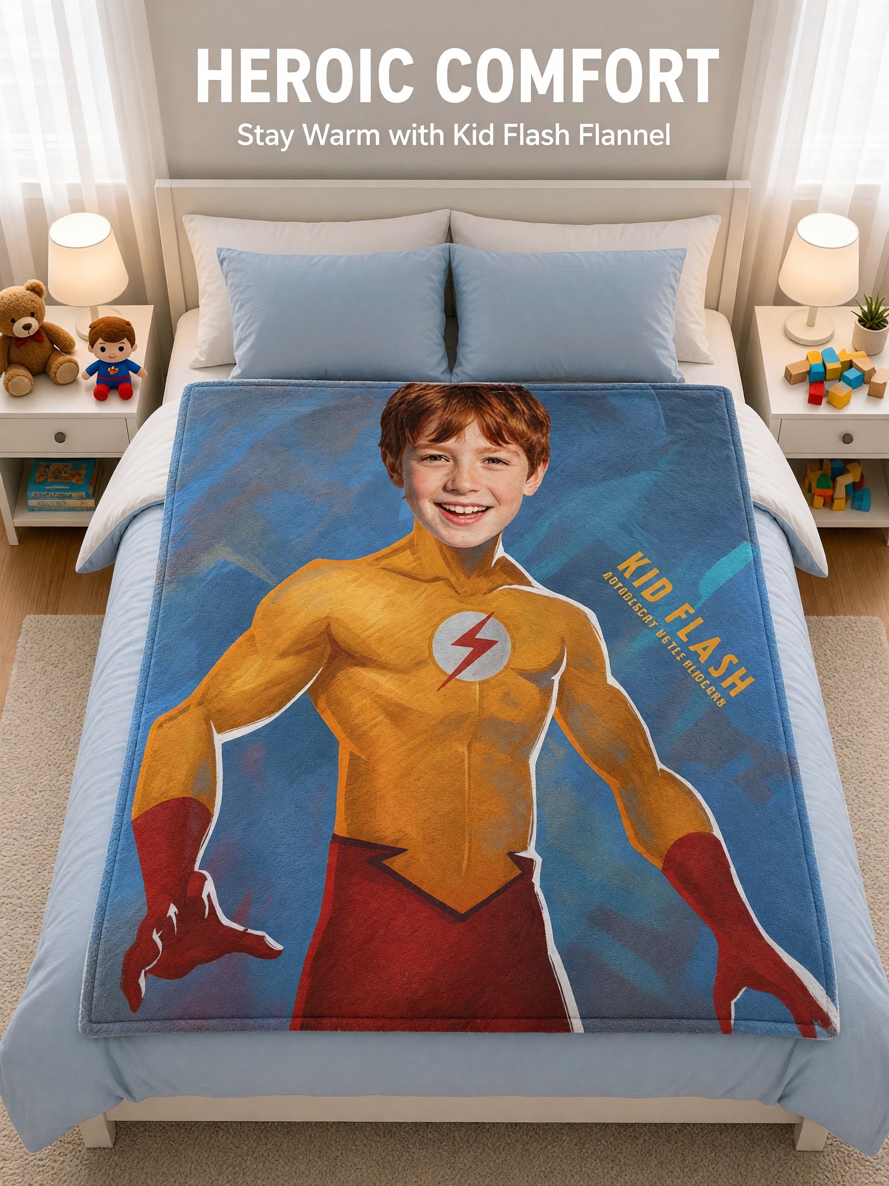 Custom Superhero Photo Flannel Blanket Personalized Face Picture Cozy Throw for Kids and Adults Unique Gift