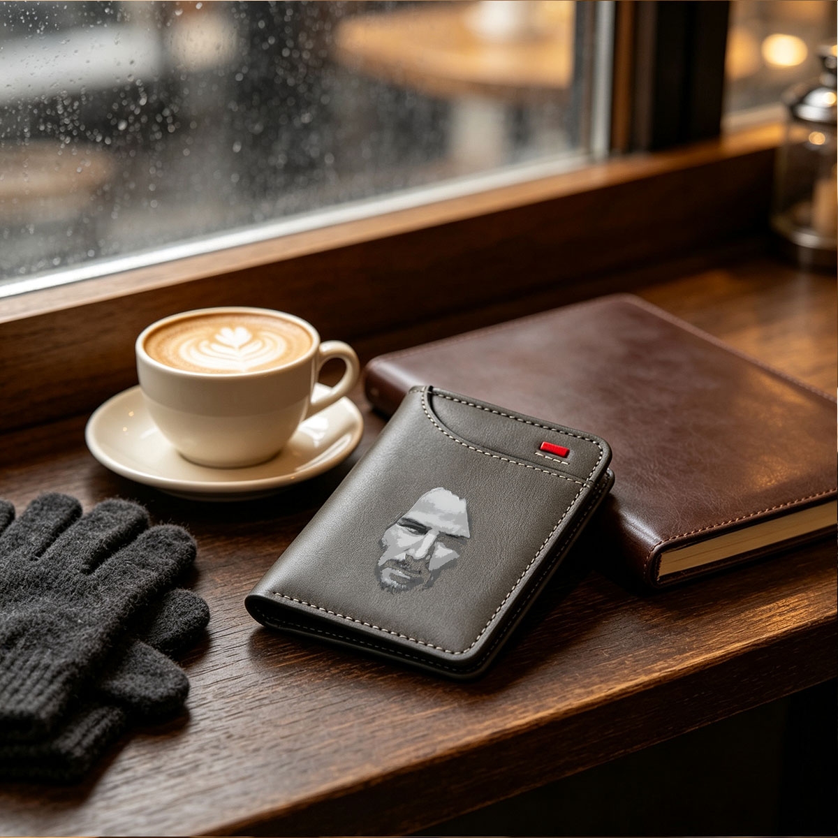Keanu Reeves in a stylized black and white portrait - Vertical Style Wallet