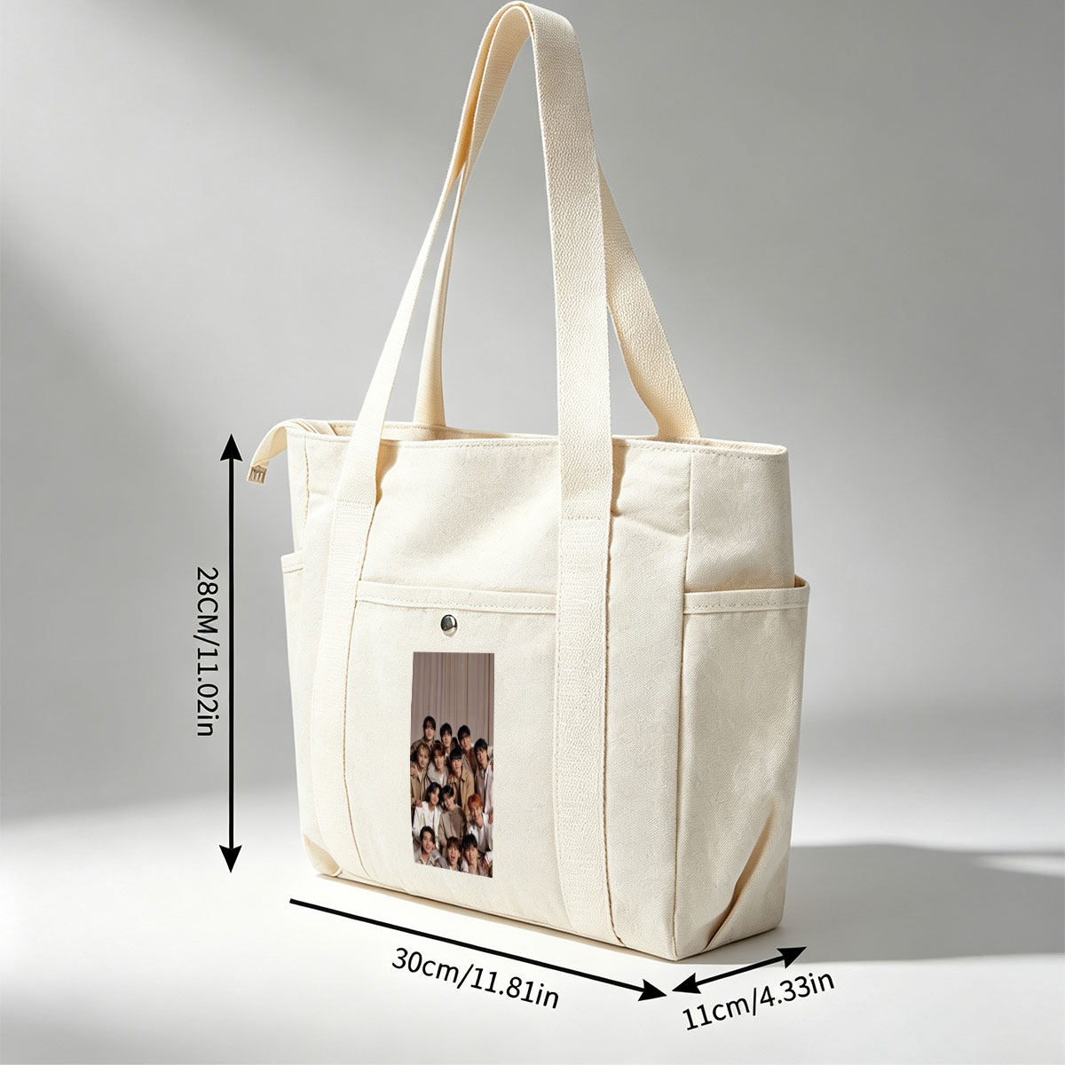 SEVENTEEN Group Photo in Coordinated Beige Outfits Posing Together for a Warm and Stylish Portrait - Multi-pocket bags