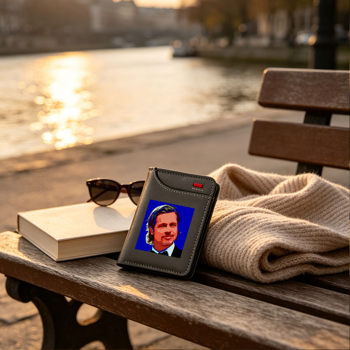 Brad Pitt in a stylized portrait with vibrant colors and bold contrasts. - Vertical Style Wallet