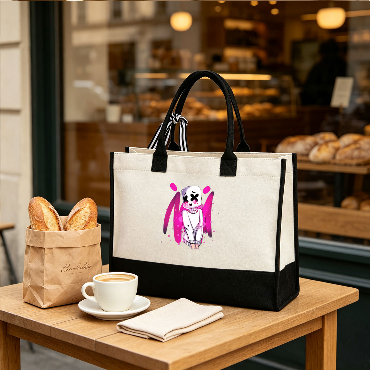 Marshmello in Pink Vibes Artwork - Canvas patchwork gift tote bag