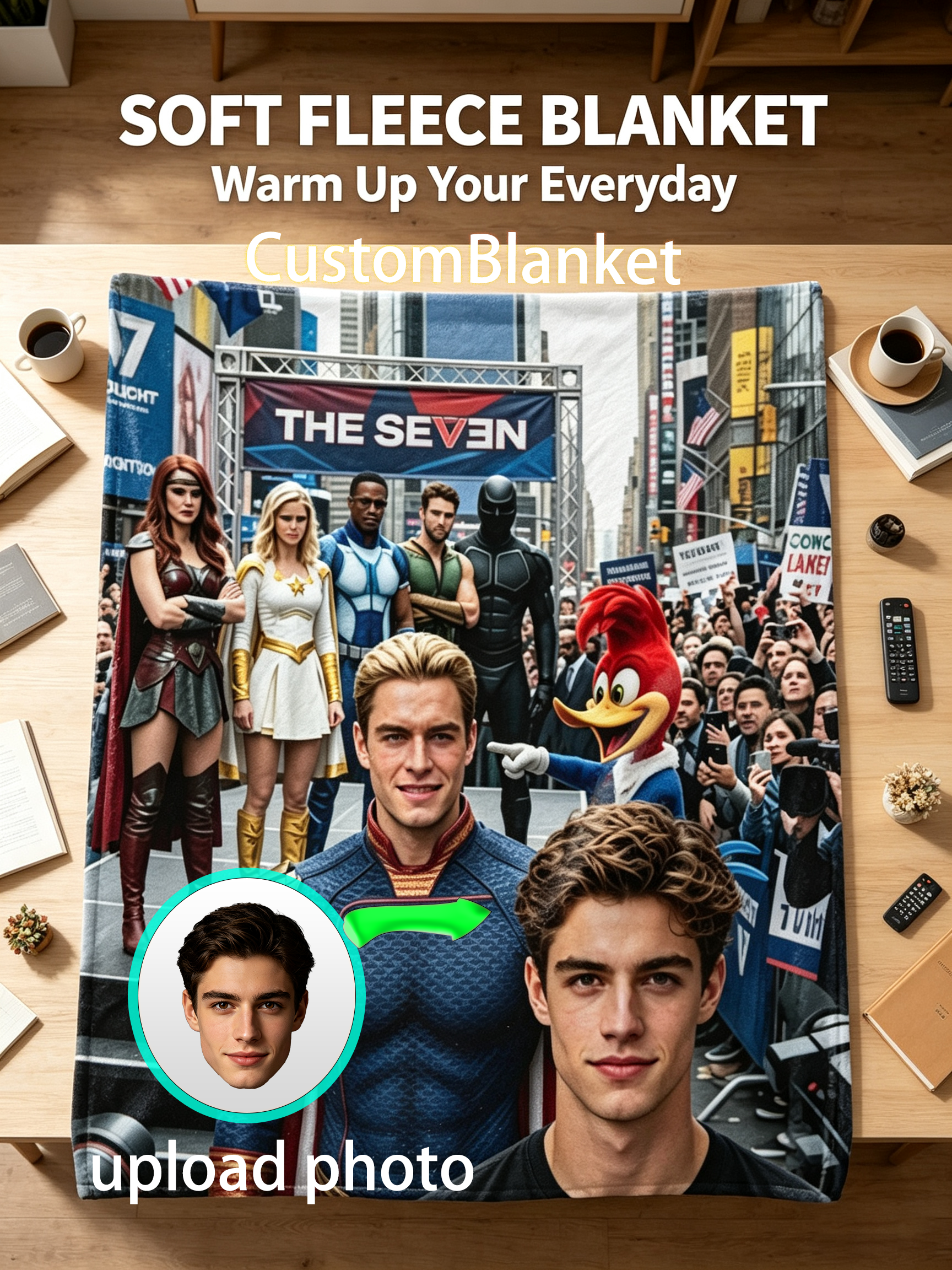 Custom Face Blanket The Boys The Seven Superhero Team Flannel Blanket Perfect for Fans of Vought and Homelander Cozy Gift for Birthday or Holiday Giveaway