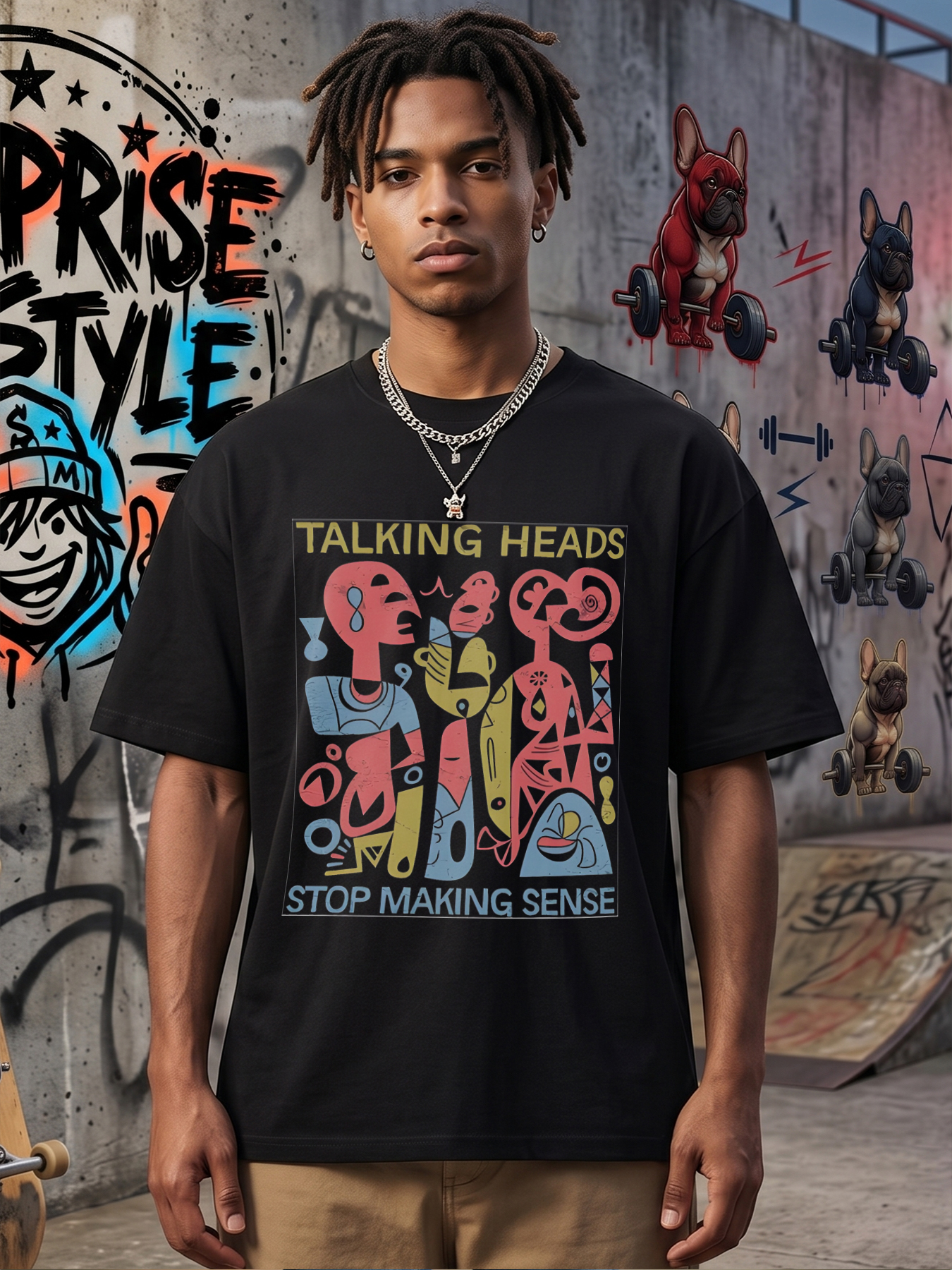 Men's Talking Heads Stop Making Sense Printed T-Shirt Abstract Art Design Casual Round Neck Lightweight Breathable Summer Short Sleeve Tee for Music Fans and Art Lovers