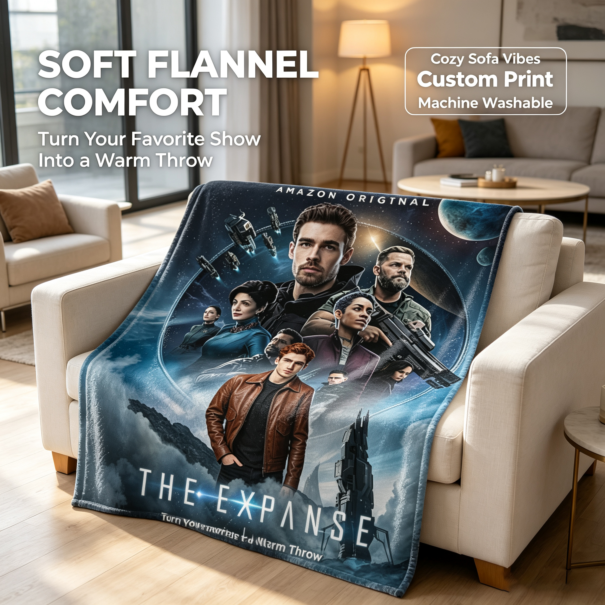 Custom Face Blanket The Expanse TV Show Flannel Blanket Cozy Space Sci-Fi Fan Gift for Men Women Kids Perfect Birthday or Holiday Present