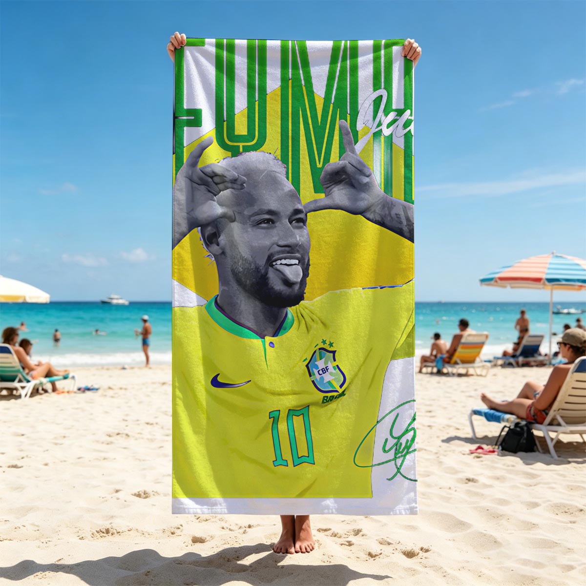 Neymar Junior - Brazil National Football Team Player, Wearing No. 10 Jersey - Beach towels