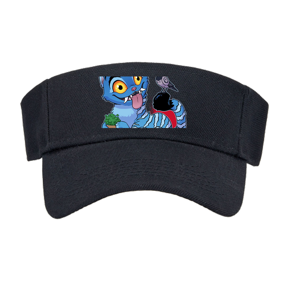 Blue Cat with Cactus and Bird on Head -  Visor cap