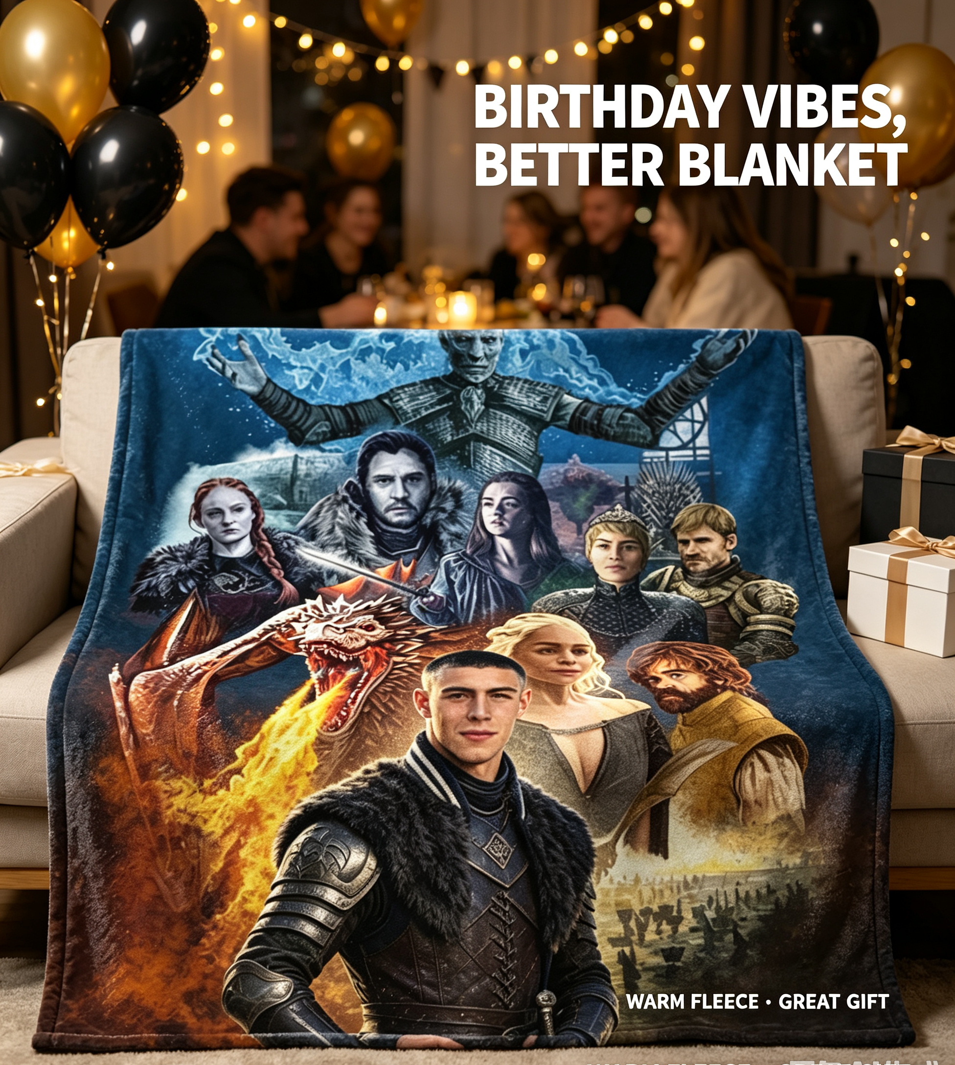 Custom Face Blanket Game of Thrones Characters Flannel Blanket Perfect for Couch, Bed, or Travel Ideal Gift for Fans and Collectors