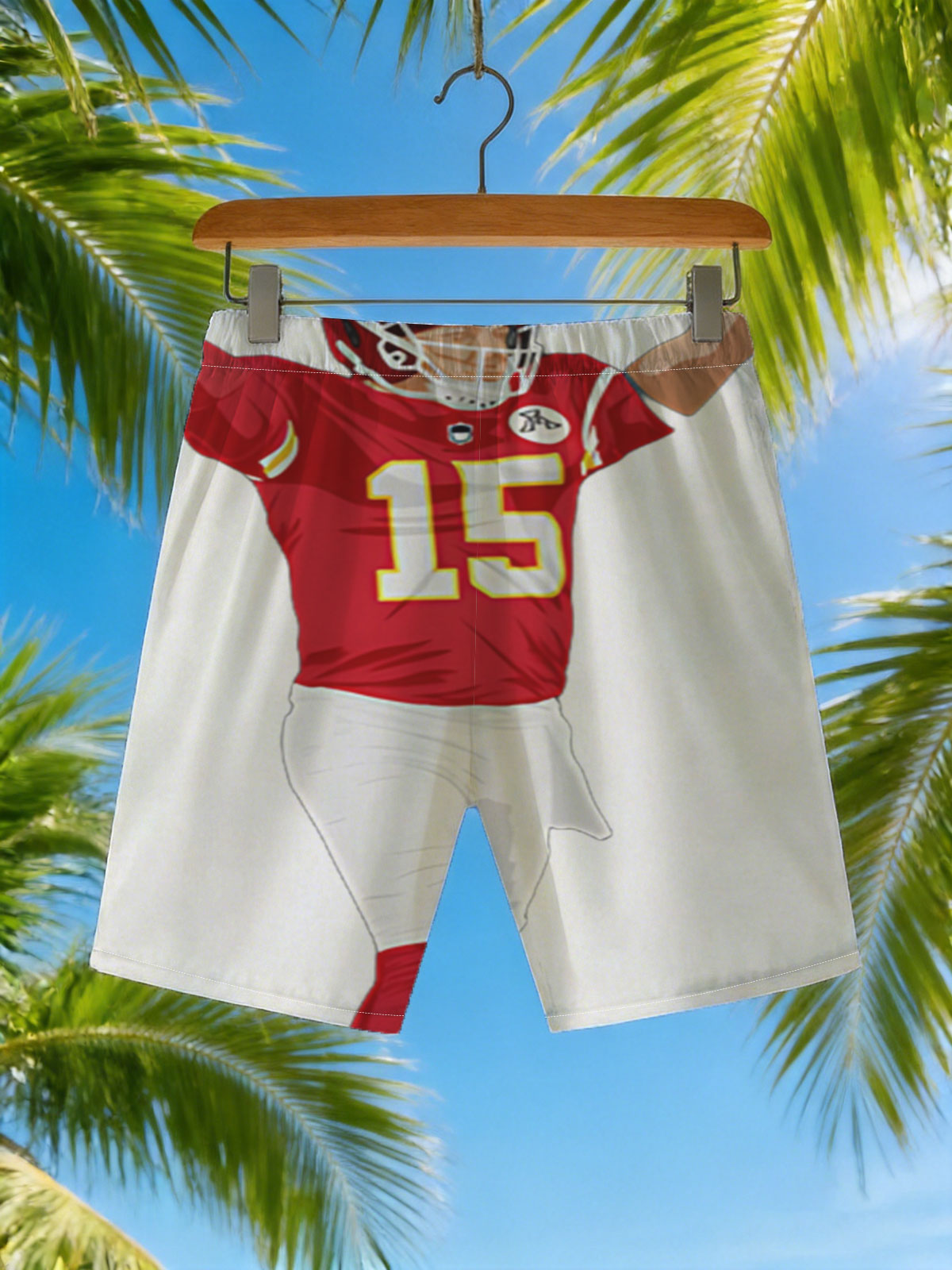 Patrick Mahomes Celebrates in Chiefs Uniform -  Beach shorts