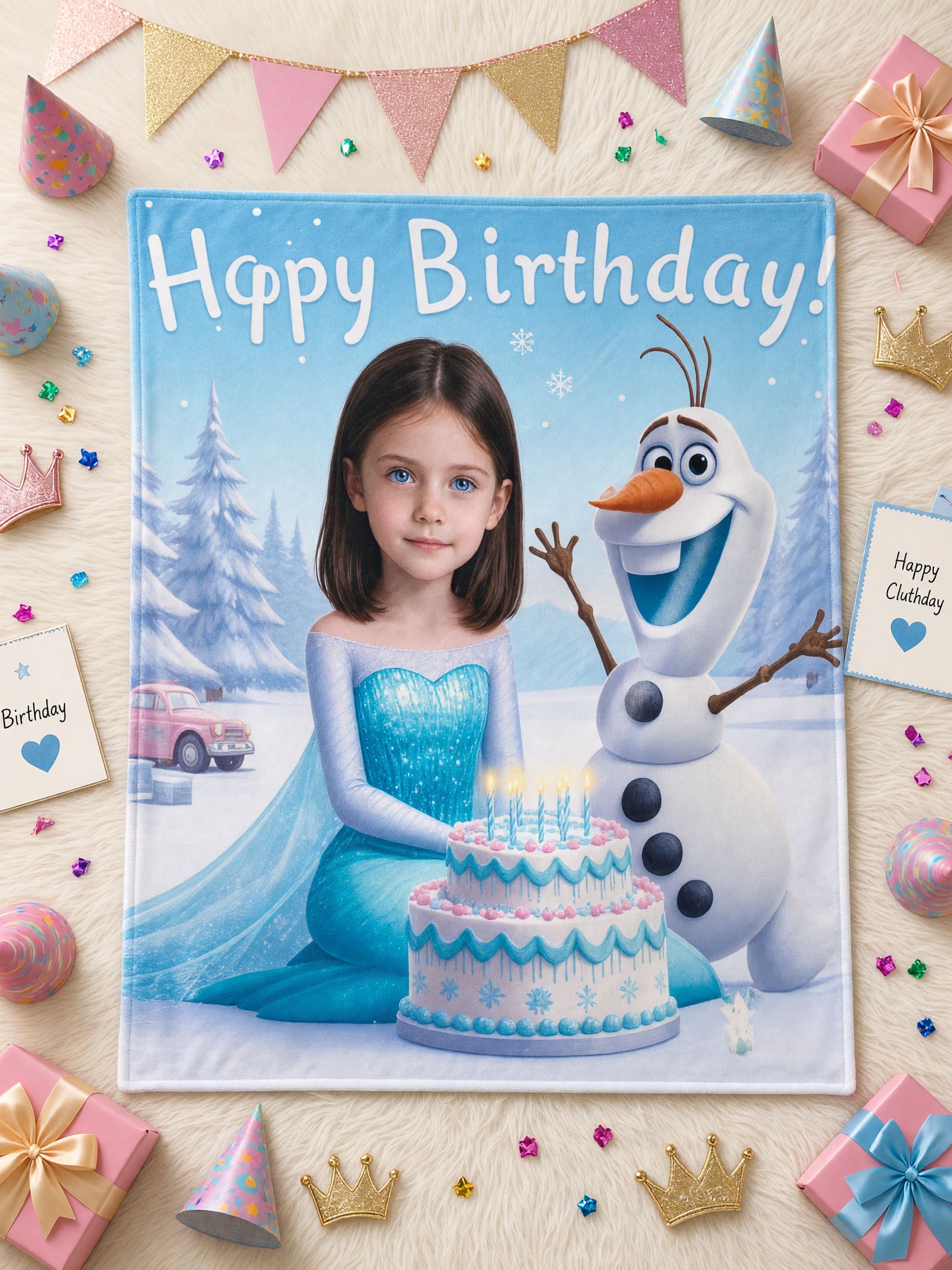 Custom Photo Face Birthday Blanket, Soft Anti-Pilling Flannel Throw, Personalized Winter Snowman Gift